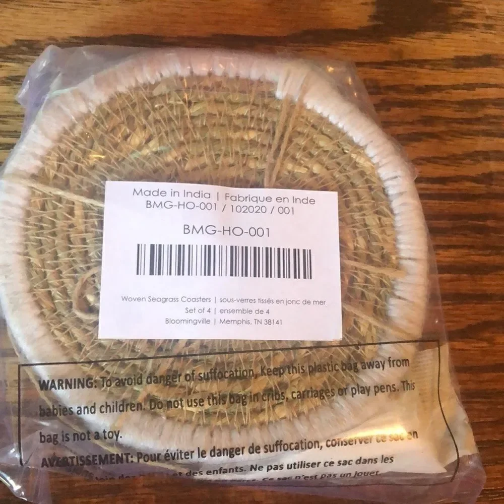 Bloomingville Boho Style 4 coasters woven Seagrass
